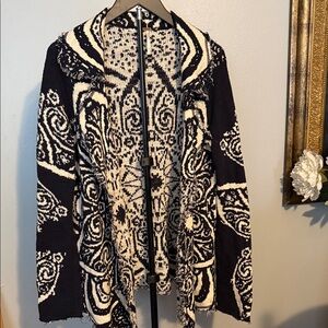 Free People Black and Cream Patterned Cardigan